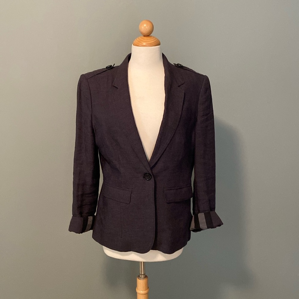 Burberry Brit Linen Striped Casual Summer Blazer with Checked Pattern Inside